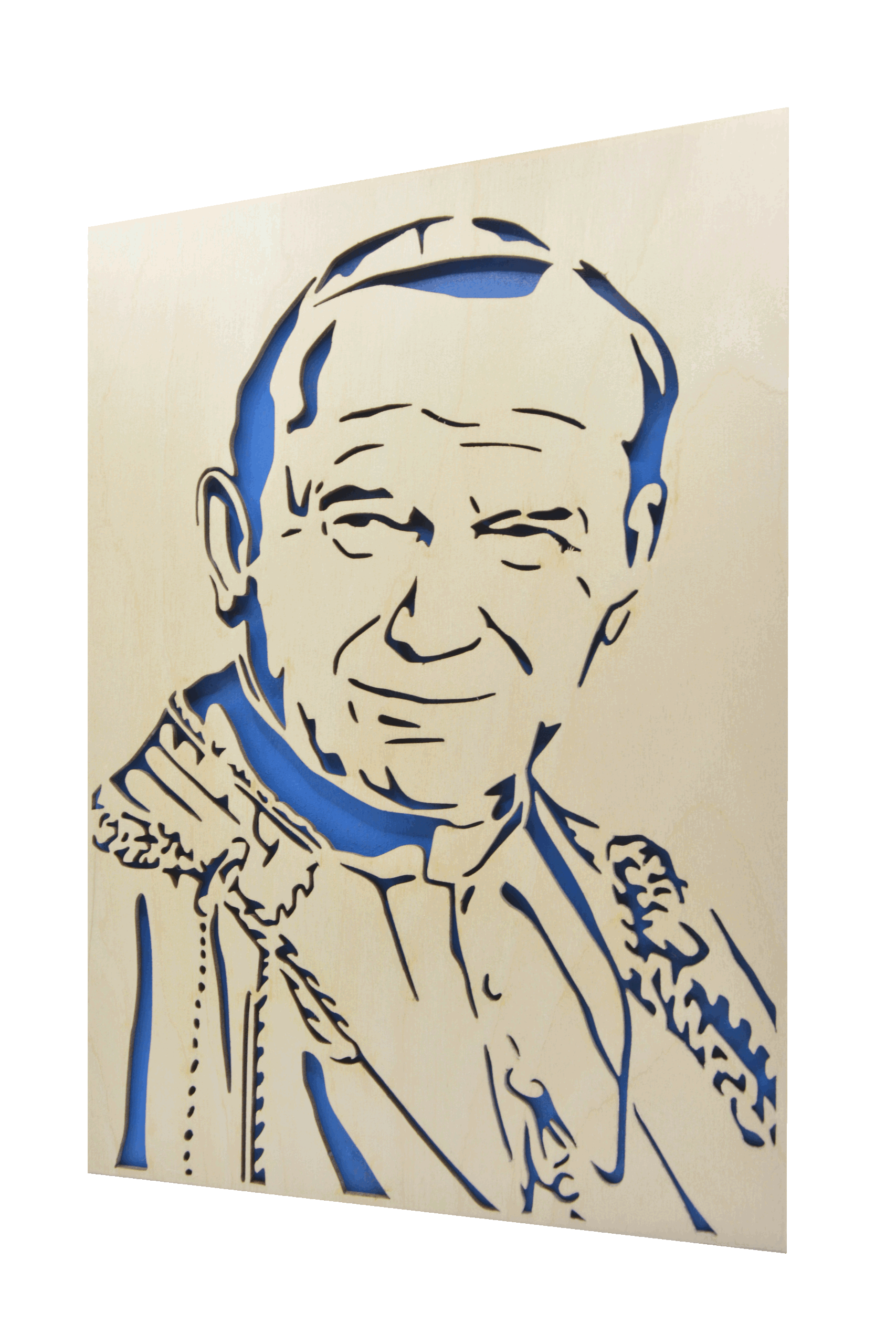 Sv. Jan Pavel II. - obraz do dřeva - modrá