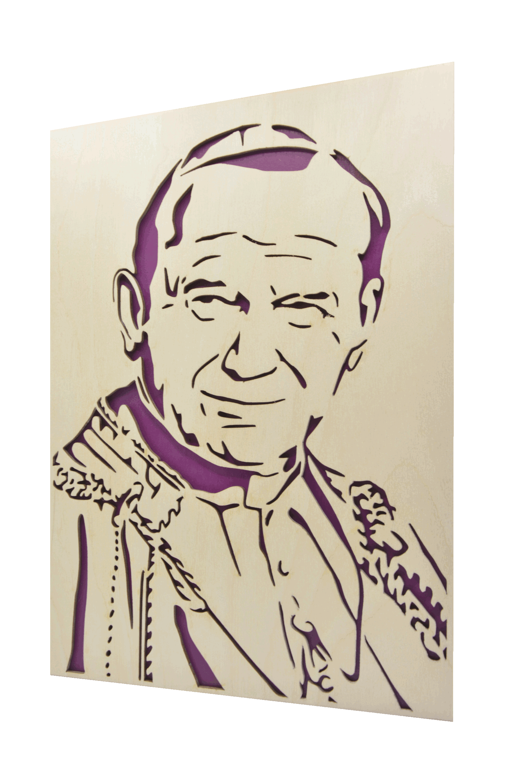 Sv. Jan Pavel II. - obraz do dřeva - fialová