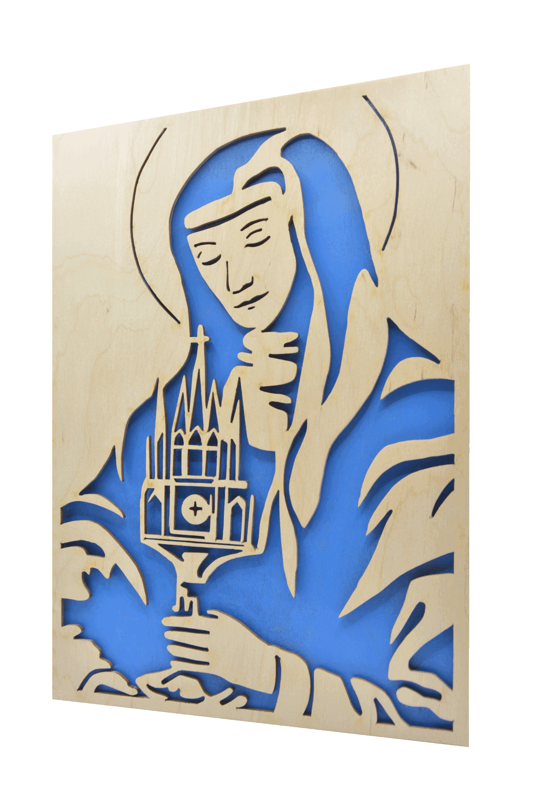 Svatá Klára - dřevěný obraz - modrá