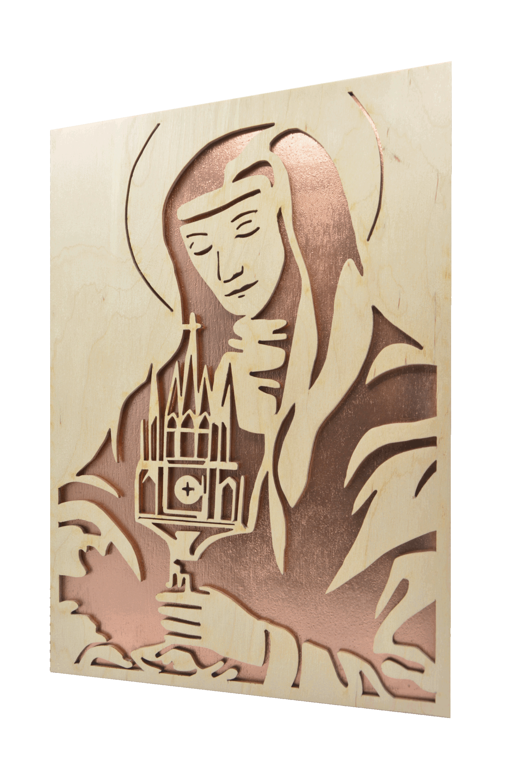 Svatá Klára - dřevěný obraz - měděná