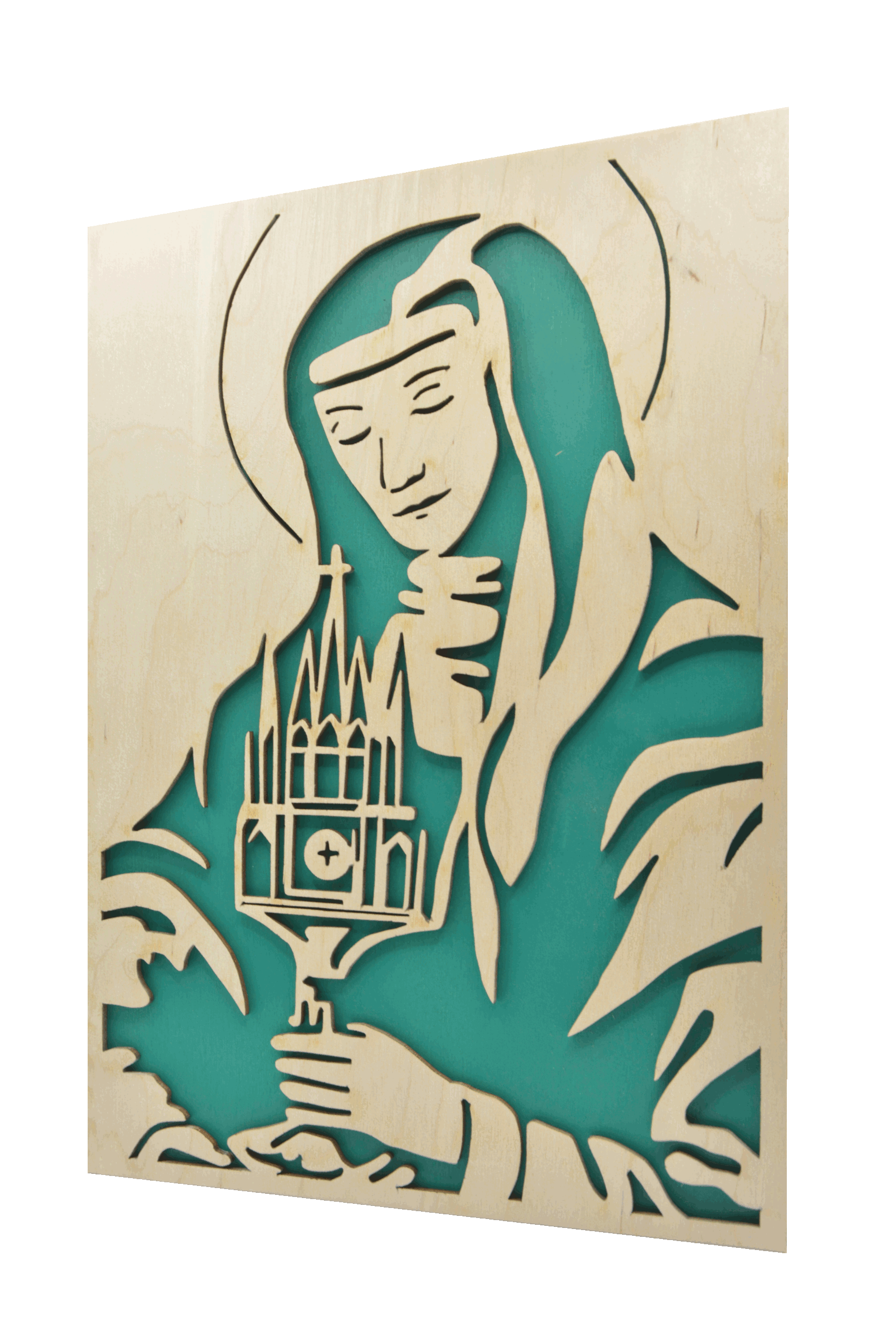 Svatá Klára - dřevěný obraz - zelená