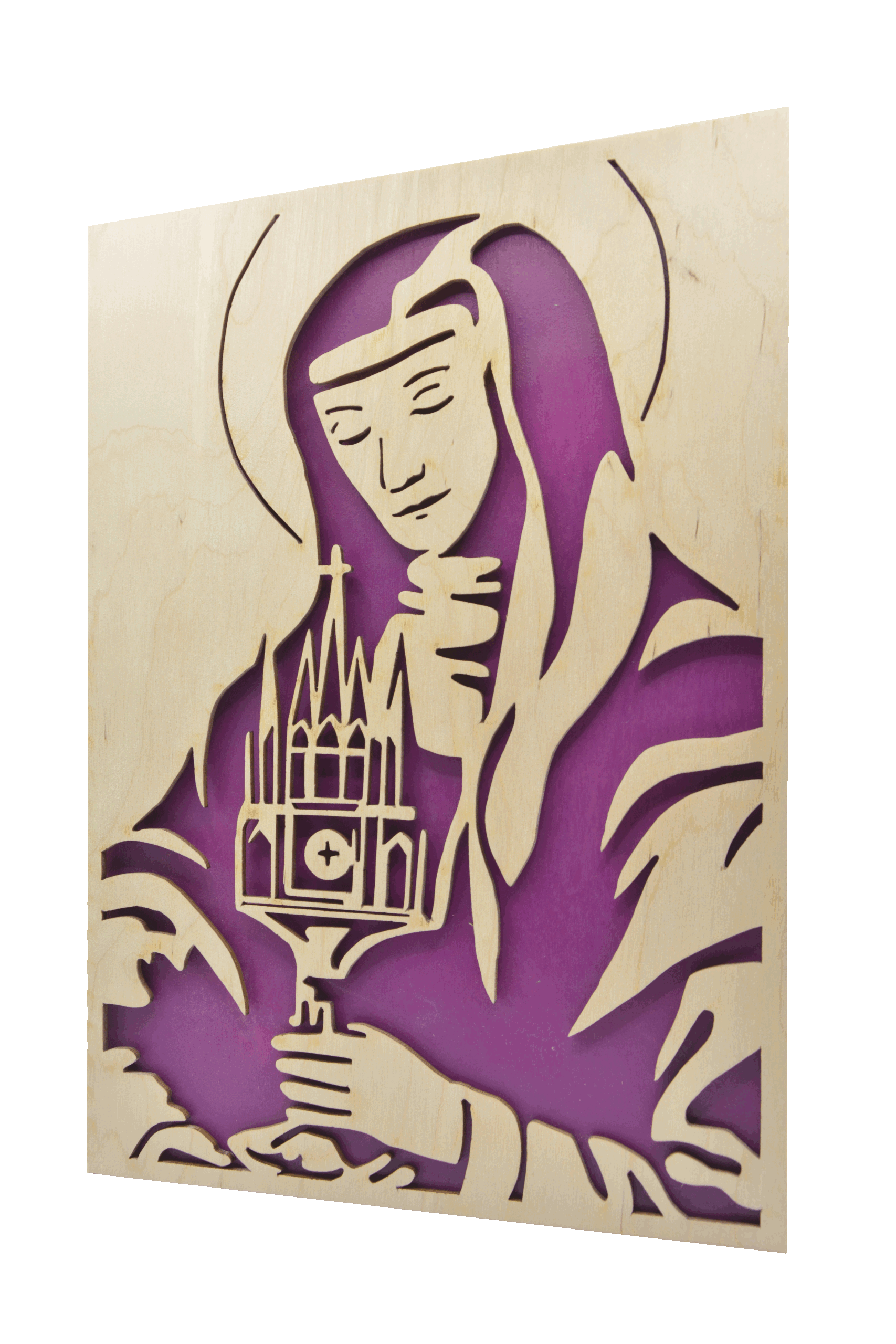 Svatá Klára - dřevěný obraz - fialová