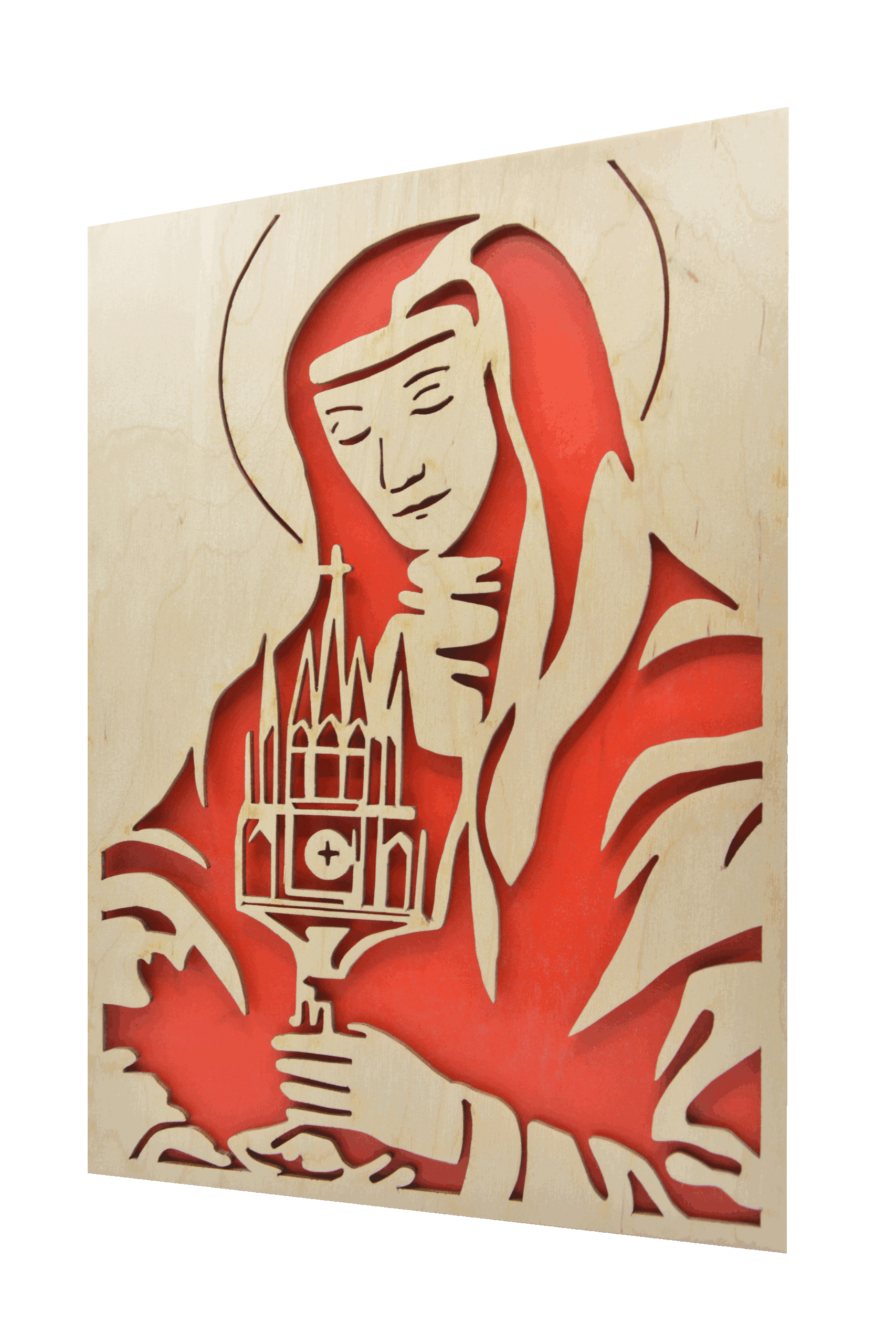 Svatá Klára - dřevěný obraz - červená