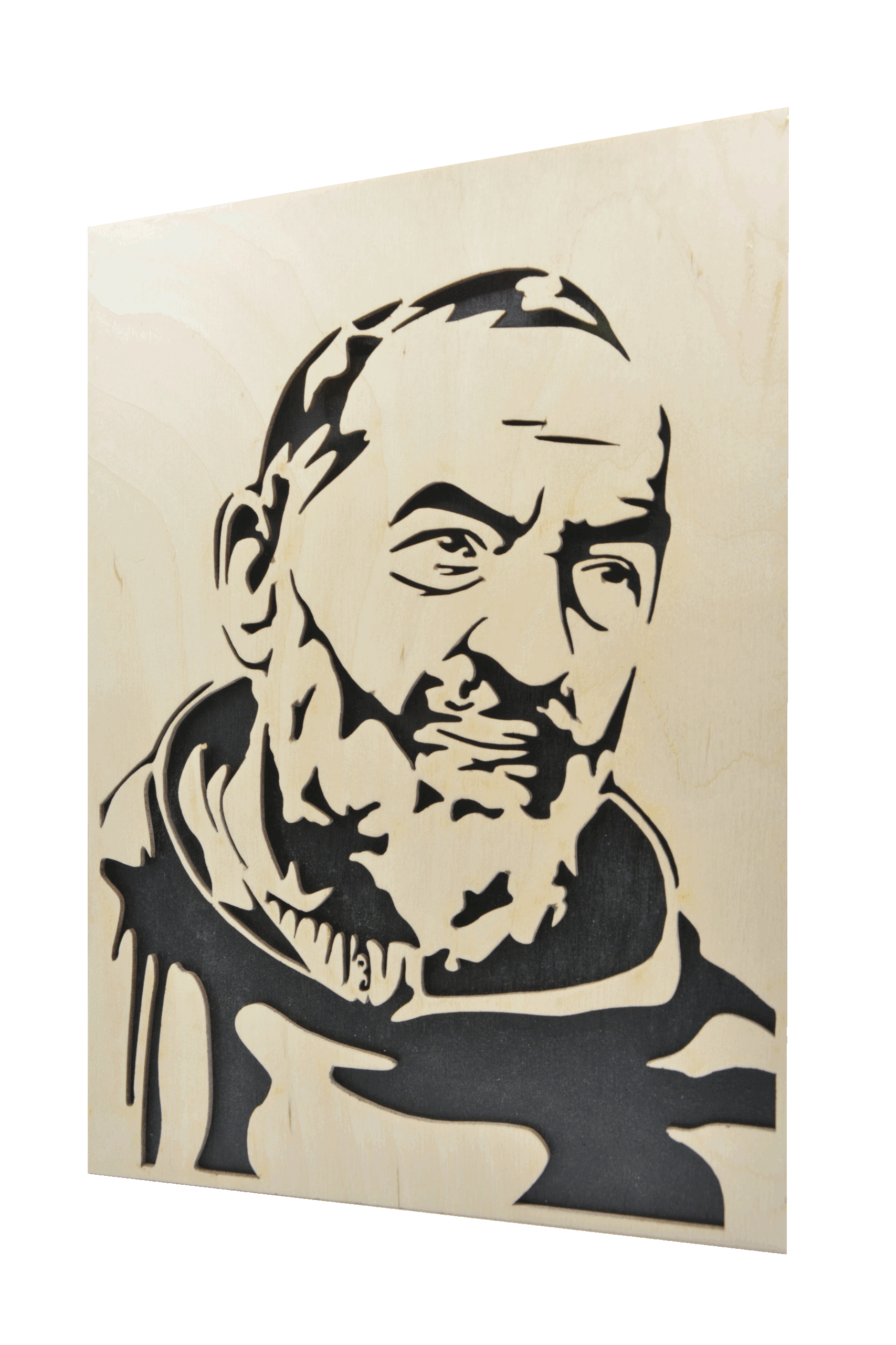 Sv. Padre Pio - obraz do dřeva - černá