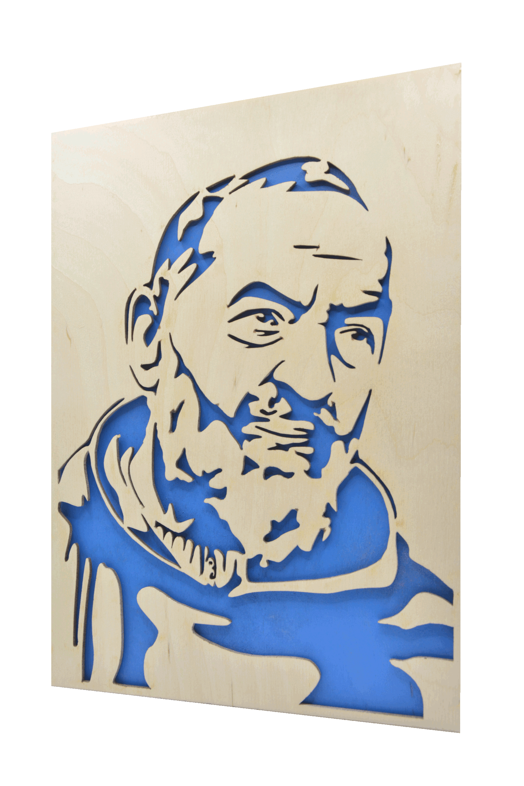 Sv. Padre Pio - obraz do dřeva - modrá
