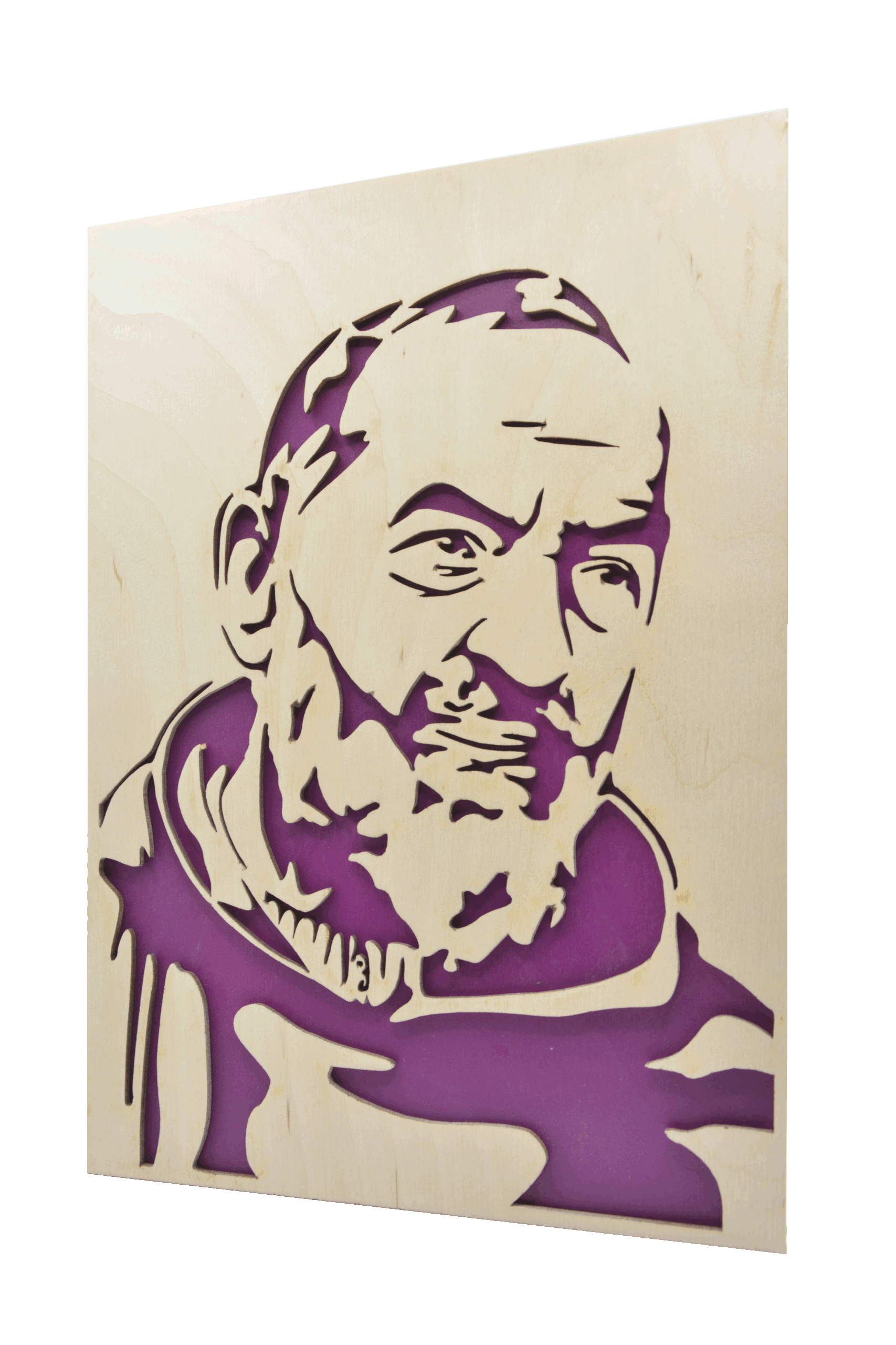 Sv. Padre Pio - obraz do dřeva - fialová