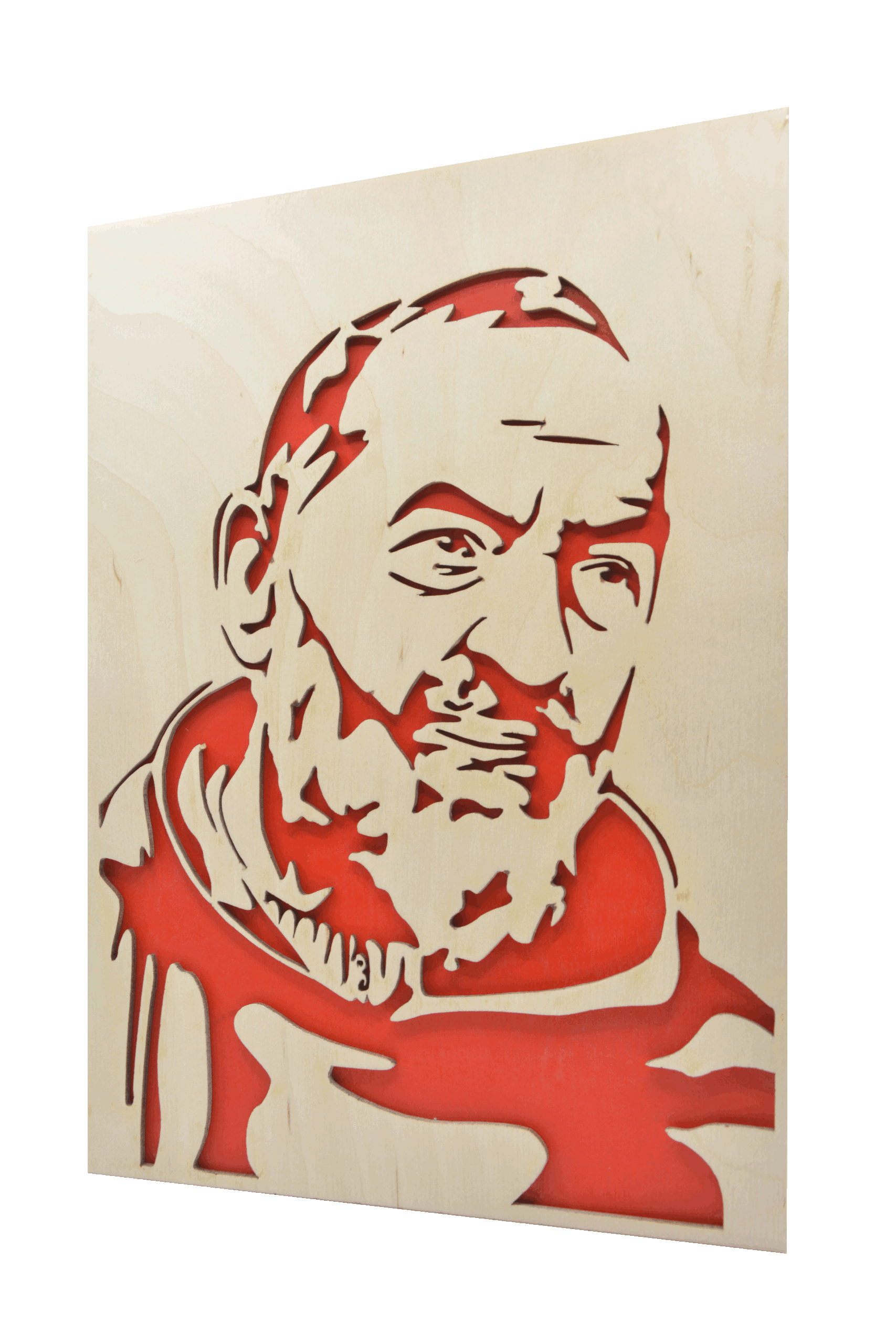 Sv. Padre Pio - obraz do dřeva - červená