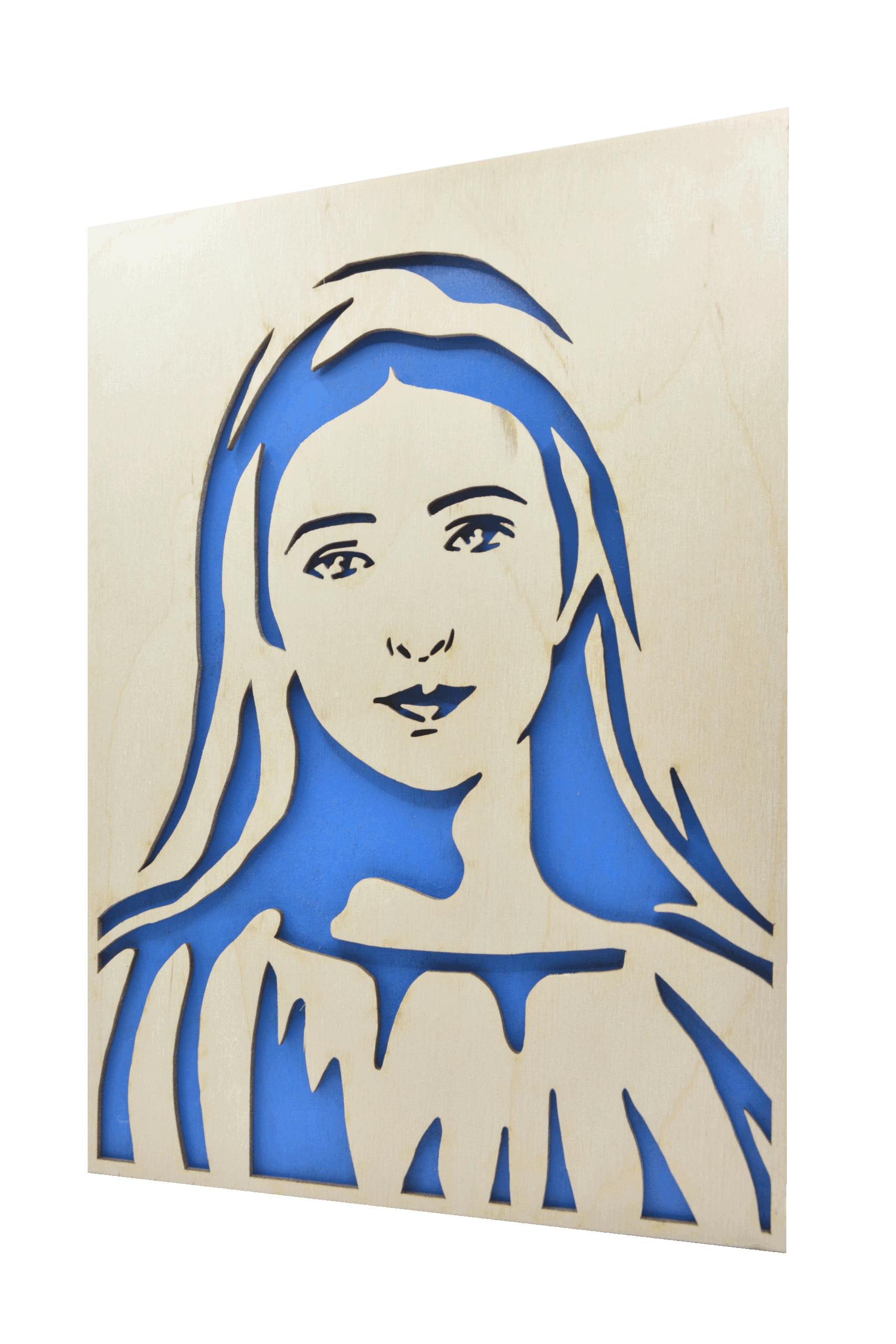 Sv. Panna Maria- obraz do dřeva - modrá