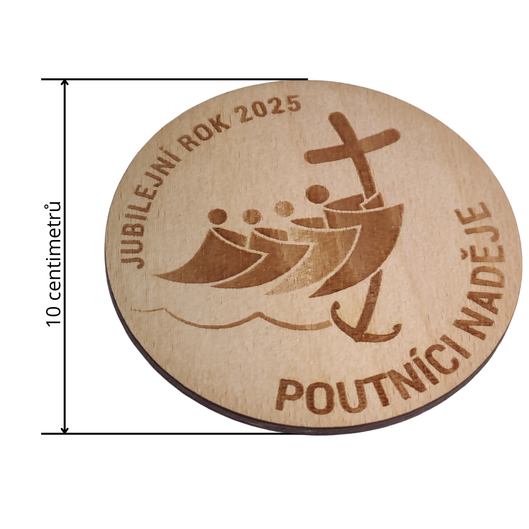 Dřevěné logo - jubilejní rok 2025 - poutníci naděje - 10cm