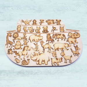 Noemova archa - dřevěná - skládačka pro děti - dřevěné puzzle - vyplněná archa