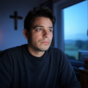 Muž, který se modlí v pokoji