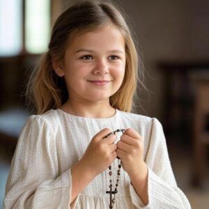 Dítě s růžencem v ruce - holčička