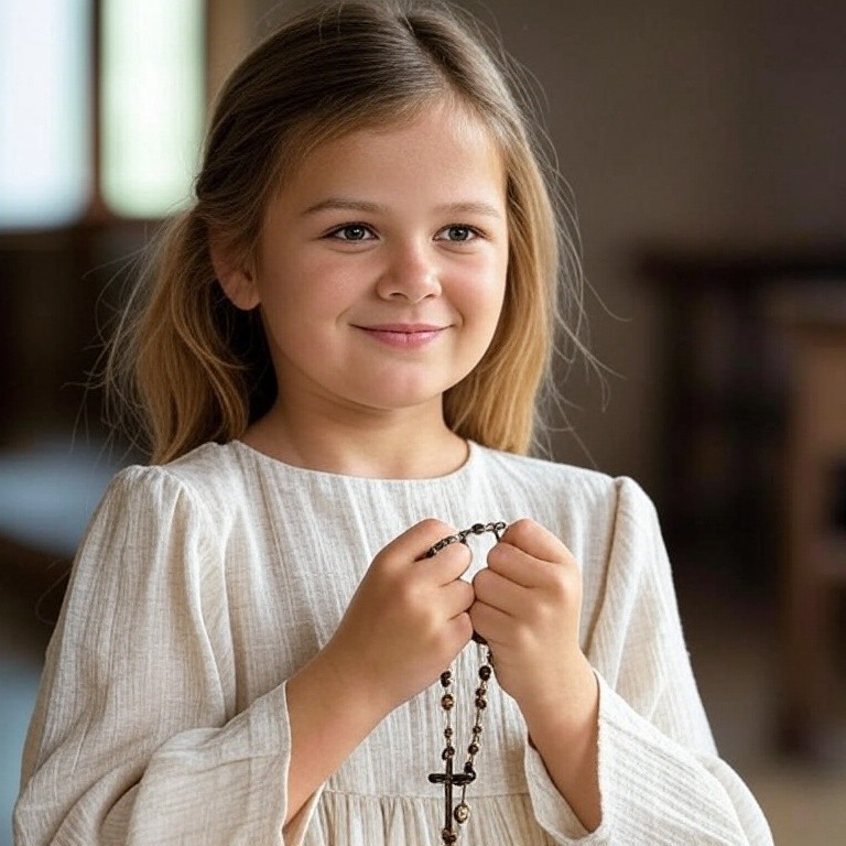 Dítě s růžencem v ruce - holčička