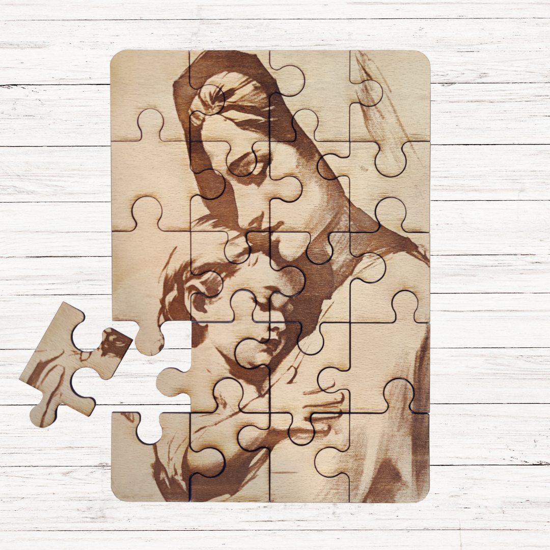 Madona s dítětem - dřevěné puzzle A4