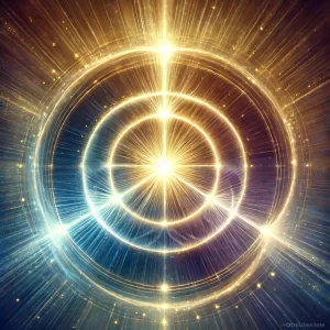 Symbolika tohoto obrazu spočívá v dynamickém zobrazení tajemství perichoreze, tedy vzájemného pronikání Otce, Syna a Ducha svatého. Tři světelné paprsky se sbíhají do jednoho centrálního bodu, což znázorňuje jejich dokonalou jednotu a společnou božskou podstatu. Kruhová kompozice odkazuje na nekonečný pohyb lásky, v níž se božské osoby neustále dávají jedna druhé, aniž by ztrácely svou jedinečnost. Zlaté linie upevňují harmonii, zatímco mystická záře projasňuje hloubku tajemství, jež přesahuje lidské chápání. Tento obraz není dokonalým vyjádřením Boží Trojice, ale jen pokusem přiblížit toto neuchopitelné tajemství skrze světlo a pohyb.