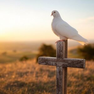Holubice, která sedí na kříži