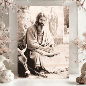 Sv. Lukáš s jeho typickými atributy - obraz ve dřevě