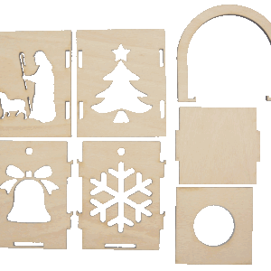 Dřevěná lampa na čajovou svíci - skládačka - motiv vánoční symboly