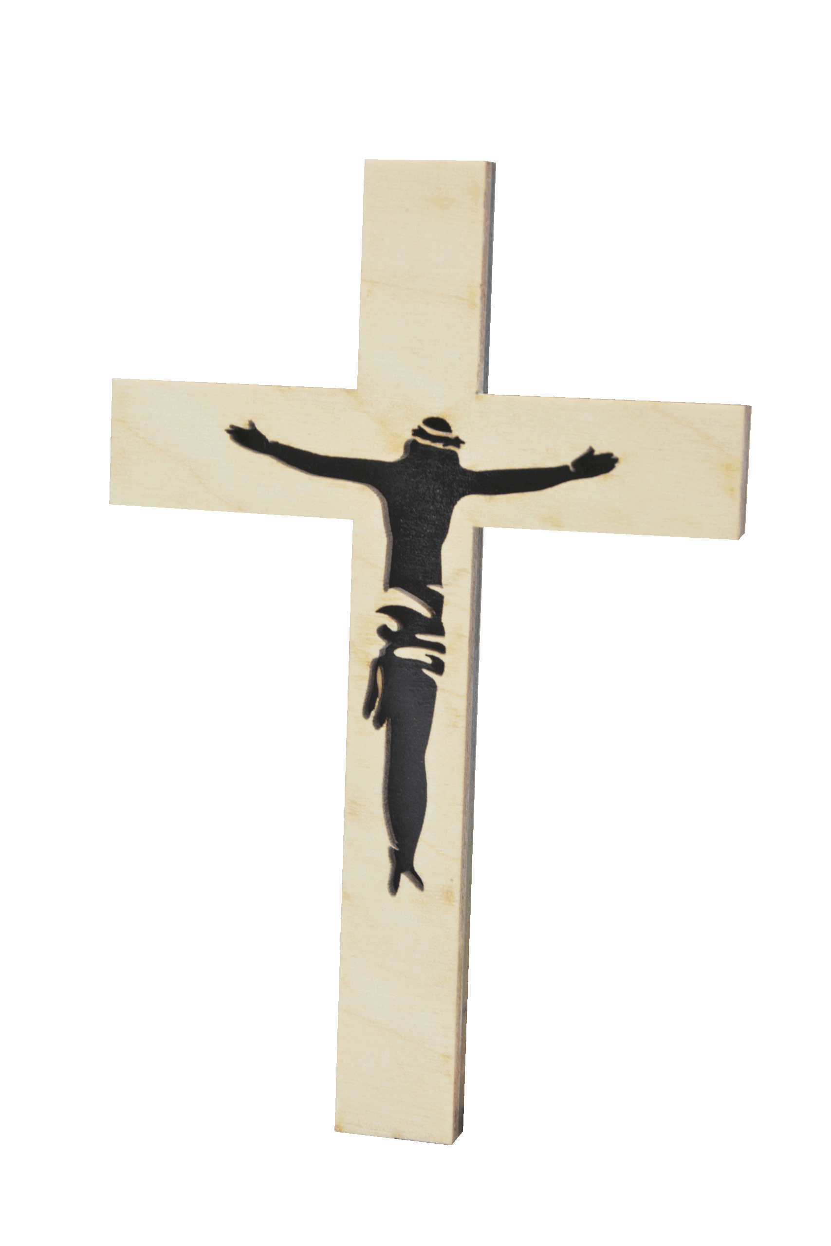 Kříž se siluetou Krista - dřevěný - černý