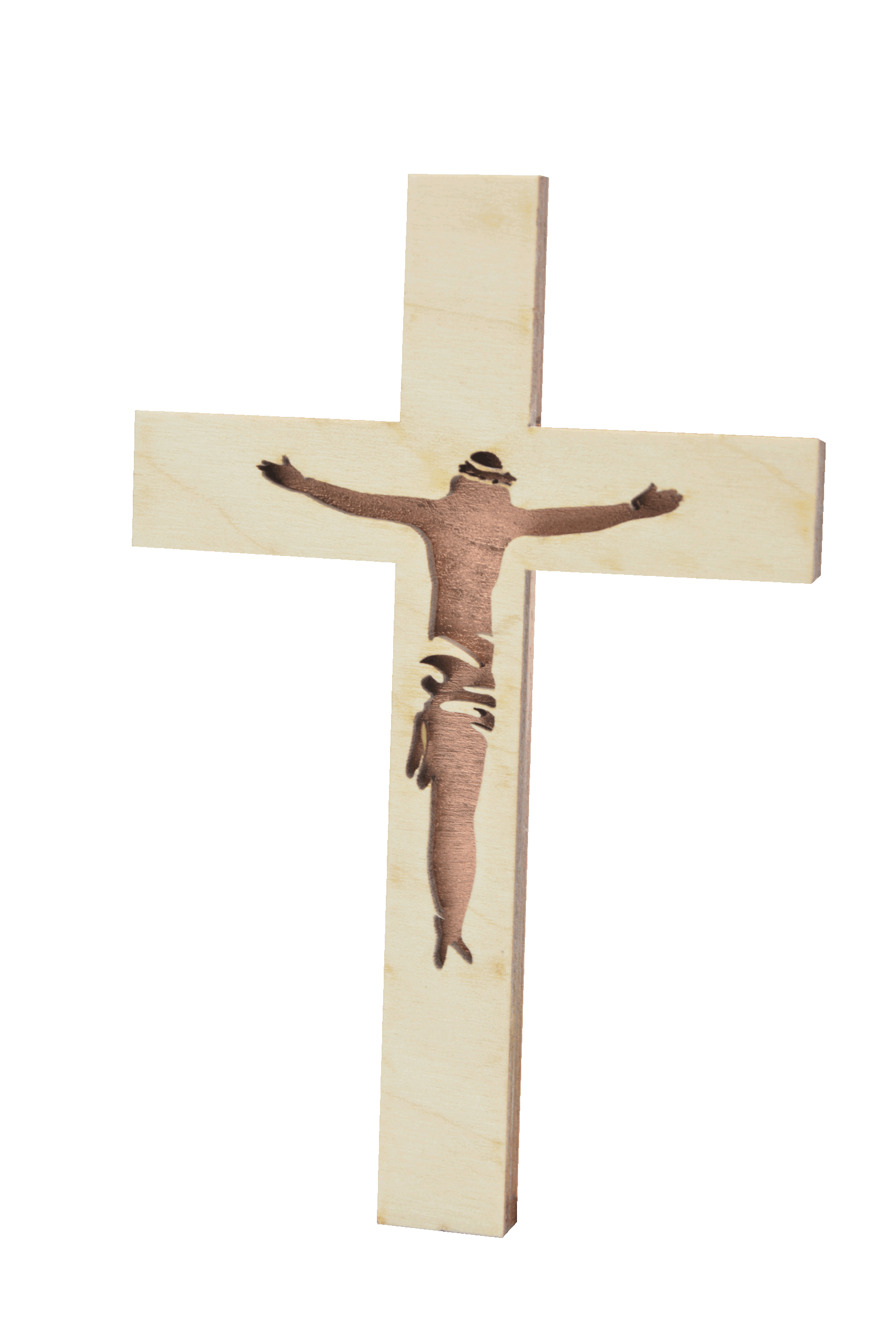 Kříž se siluetou Krista - dřevěný - měděný