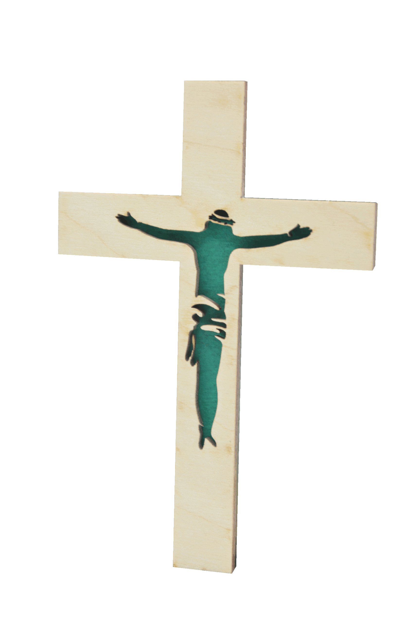 Kříž se siluetou Krista - dřevěný - zelený