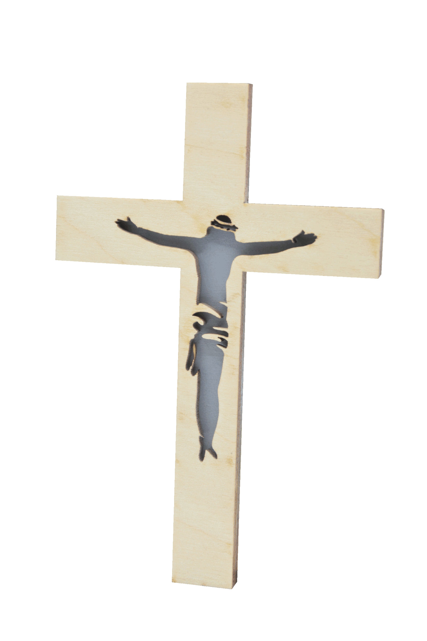 Kříž se siluetou Krista - dřevěný - šedý