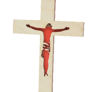 Kříž se siluetou Krista - dřevěný - červený