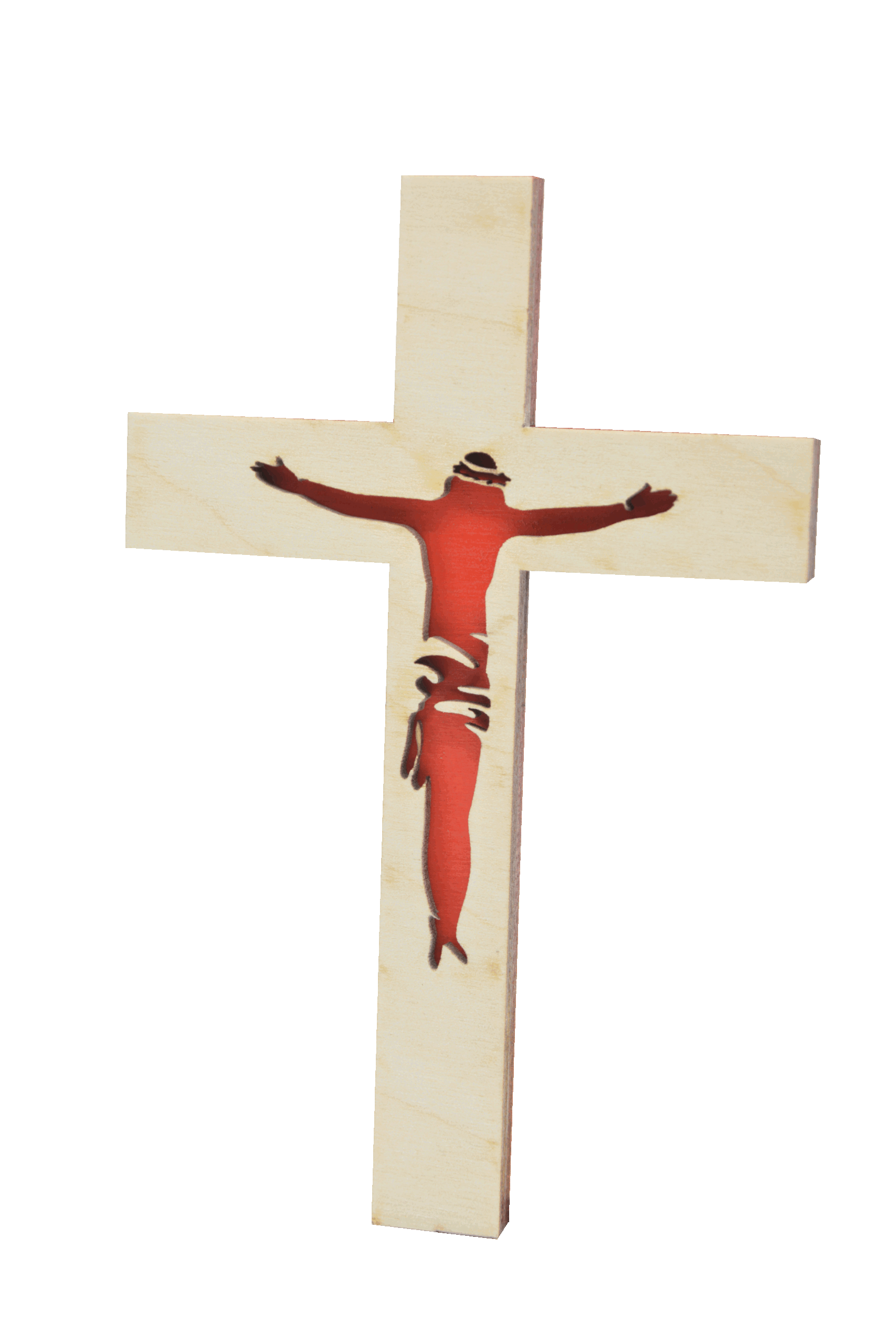Kříž se siluetou Krista - dřevěný - červený