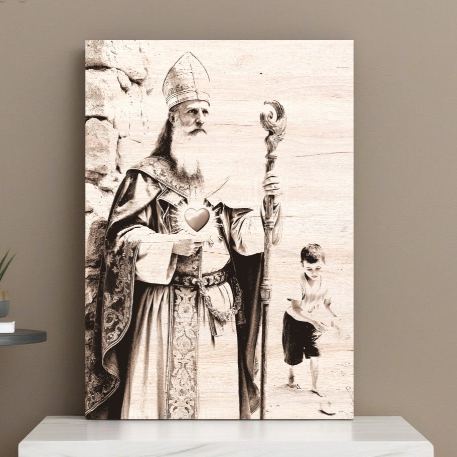 Sv. Augustin - gravírovaný obraz do dřeva s jeho typickými atribut