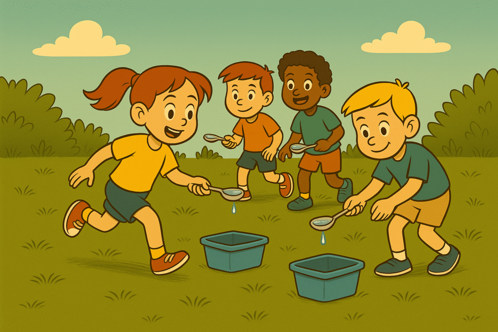 Přenos vody lžící - dětská hra