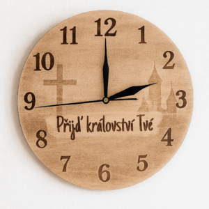 Křesťanské hodiny z přírodního dřeva – Přijď království Tvé