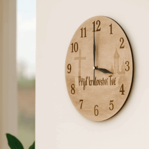 Křesťanské hodiny z přírodního dřeva – Přijď království Tvé