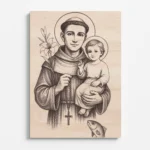 Sv. Antonín Paduánský s Ježíškem – dřevěný obraz gravírovaný do bukové překližky, katolická ikona, křesťanský dar