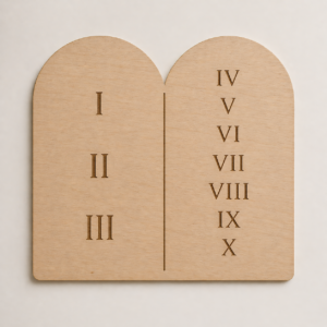 desatero z dřeva – gravírované desky desatera přikázání na bukové překližce s jemným laserovým gravírem