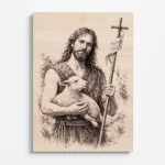 Svatý Jan Křtitel – gravírovaný obraz na dřevě | Křesťanský motiv Agnus Dei