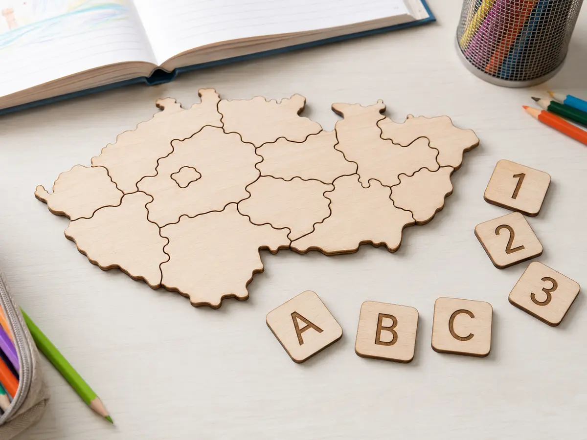 Dřevěná výuková skládačka a písmena Výukové puzzle mapy Česka s písmeny a čísly z 3mm březové překližky