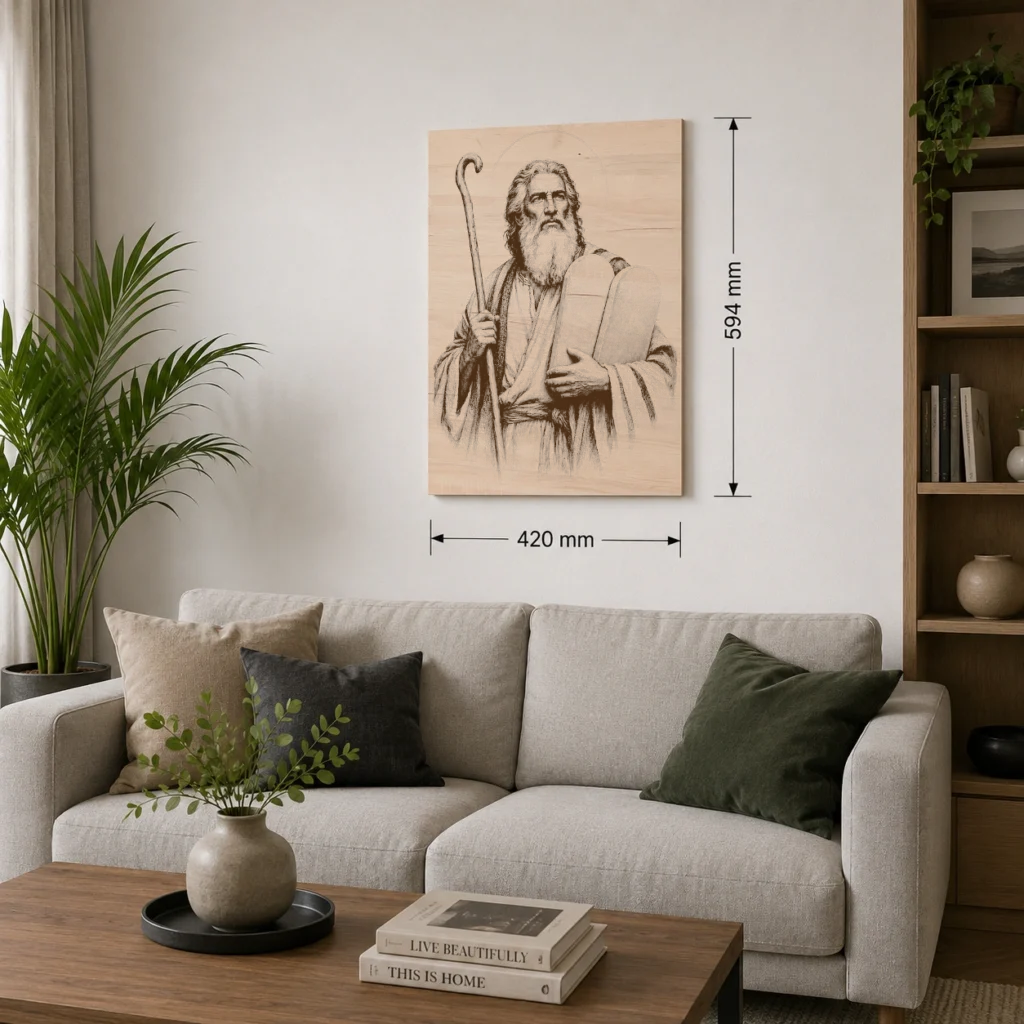 Velkoformátový obraz s motivem Mojžíše A2 z bukové překližky, 420 × 594 mm