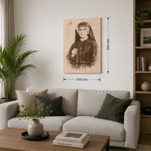 Velkoformátový obraz s motivem svaté Faustýny Kowalské A2 z bukové překližky, 420 × 594 mm