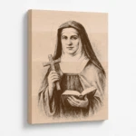 Gravírovaný obraz s motivem svaté Terezie Benedikty od Kříže, Edith Stein z bukového masivu, šikmý pohled na kresbu a tloušťku dřeva