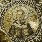 Byzantská mozaika svatého Ignáce Antiochijského v kruhovém medailonu