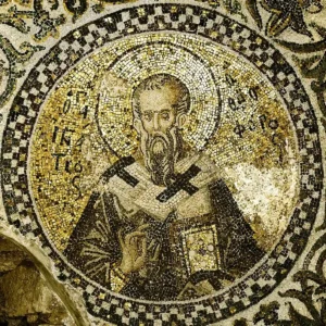Byzantská mozaika svatého Ignáce Antiochijského v kruhovém medailonu