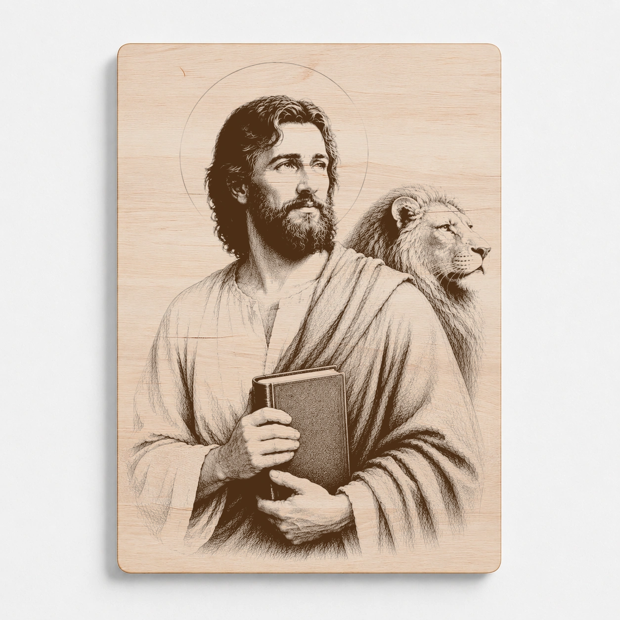 Dřevěný magnet s motivem svatého Marka evangelisty, samostatná produktová fotografie